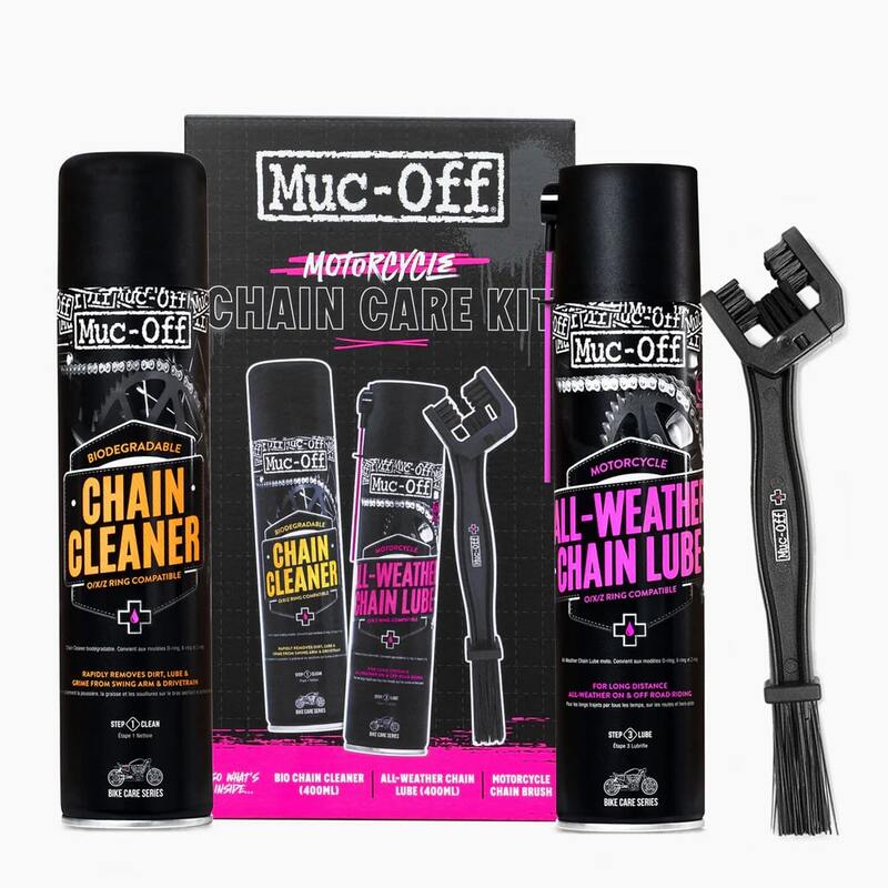 Muc-Off Motorcycle Chain Care Kit med kjedespray, børste og kjederens